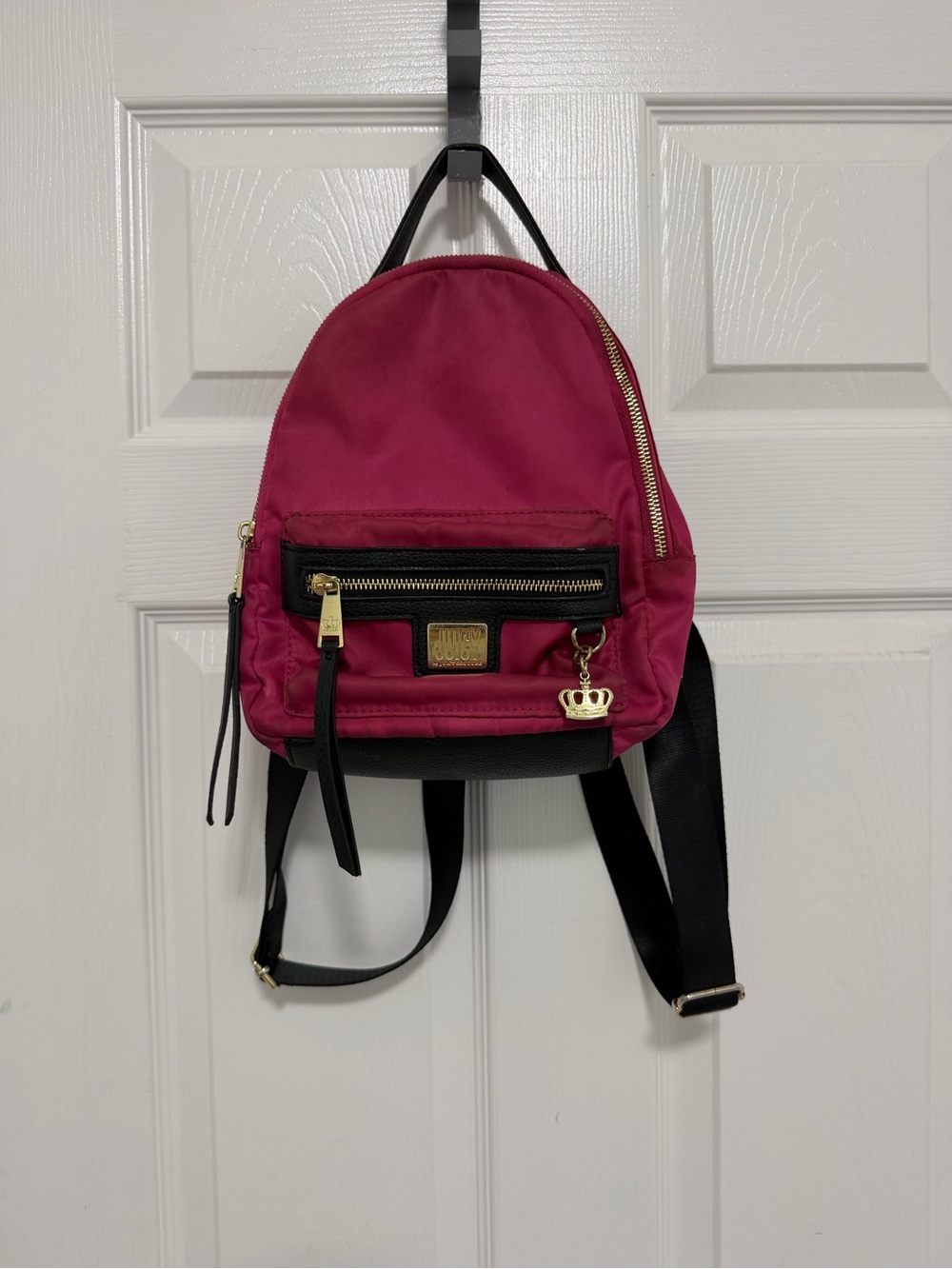 Juicy Couture Hot Pink Mini Backpack Crown Charm Y2K McBling
